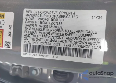 2025 Honda Accord Hybrid Sport-L from USA, damaged, VIN 1HGCY2F77SA020573